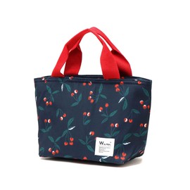 Wpc. Patterns W035-085-206 Insulated Lunch Bag, Cherry, Navy, Women's, Lunch Bag, Ice Pack Pocket, Aluminum Fabric, Cold Insulation, 16.9 fl oz (500 ml) Plastic Bottles, Adults, Students, Workers,