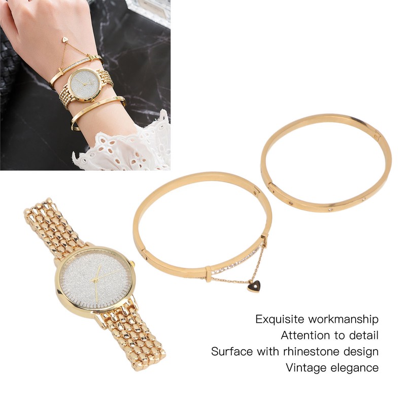 3pcs Women Watch Bracelet Set Gillter Elegant Hypoallergenic Waterproof Quartz