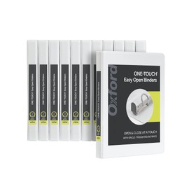 Oxford Round Ring Binders, Binders for School and Office, 0.5 Inch ONE-Touch Binders, View Binder Covers on 3 Sides, Xtralife Hinge, Non-Stick, PVC-Free, White, 12 PK (90793)