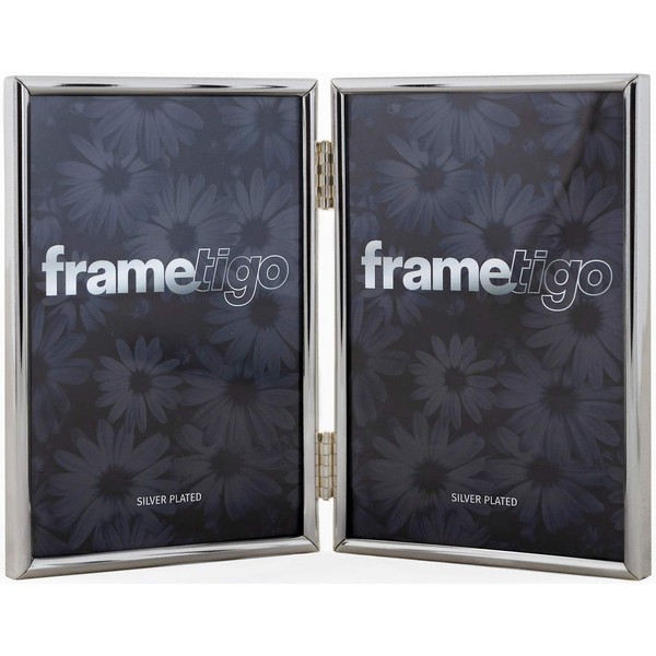 Frametigo Silver Plated Thin Edge Double Photo Frame - Fits