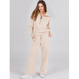 ANRABESS Women 2 Piece Outfits Sweatsuit Oversized Sweatshirt Sweatpants Tracksuit Sweat Lounge Matching Set 2024 Fall Trendy Apricot Small