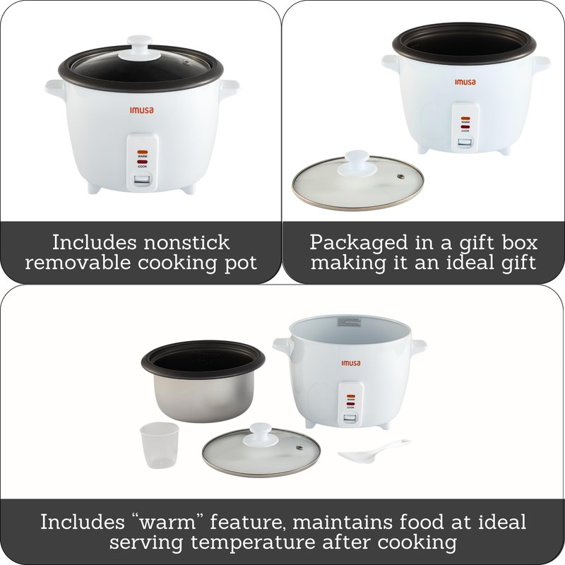 IMUSA USA GAU-00013 Electric Nonstick Rice Cooker 8-Cup (Uncooked) 16-Cup