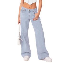 NIMIN Womens Vintage Baggy Mid Rise Washed Jeans Loose Straight Wide Leg Y2K High Waisted Denim Pants with Pockets Bleached Blue XX-Large