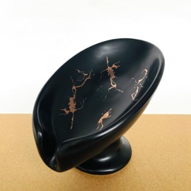 Soap Dish Holder, Soap Dish Ceramic for Shower, Self Draining Soap Holder Keep Soap Dry and Easy Cleaning, Soap Dish Holder for Bathroom Kitchen Sponges Accessories Storage, Black