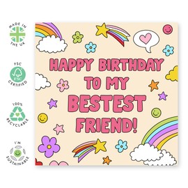Central 23 Friends Birthday Card - To My Bestest Friend - Bestie Bff - Doodle - Best Friend Birthday Card Female - Greeting Card For Colleagues Her - Comes With Stickers