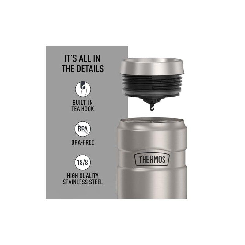 Thermos inoxidable Rey 16-Ounce Travel Tumbler, Metálico, 16 oz