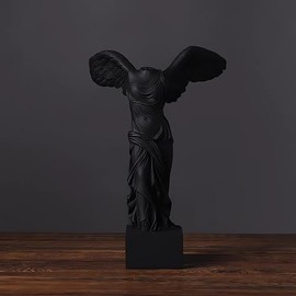 YUEOECOR 5.9in Greek Winged Victory Statue, Classic Roman Goddess of Strength and Victory Sculpture Figurine for Home Decor, Black