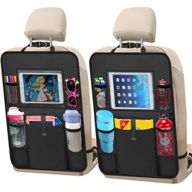 AXELECT 2 Pack Car Backseat Organizer with Touch Screen Tablet Holder,6 Storage Pockets Protectors Kick Mats,Car Back Seat Cover Protector Travel Accessories for Kids
