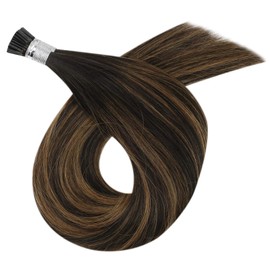 YoungSee I Tip Hair Extensions Human Hair 16inch Brown Hair Itip Human Hair Extensions Balayage Darkest Brown Mixed with Medium Brown Pre Bonded I Tip Hair Extensions Fusion Human Hair 0.5g/s 50g