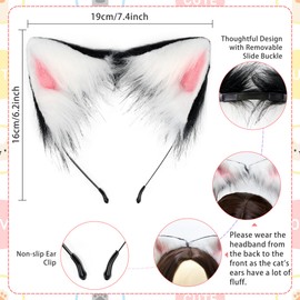 Orgoue Cat Costume Adult Women, Fox Wolf Costume Accessories Black Cat Ear Headband Faux Fur Wolf Fox Tail Animal Costume Set (black)