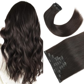 PINK SEVEN Clip in Hair Extensions Real Human Hair,16 Inch 110g 7pcs Remy Hair Extensions Clip ins for Women,Natural Human Hair Clip in Extensions