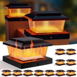 APONUO Fence Post Solar Lights, Warm White & Flickering Flame Modes, Waterproof LED Fence Post Lights for 4x4 Wood Vinyl Posts, Solar Powered Auto On/Off, Deck,Patio,Fence Yard Lighting,Black 12 Pack