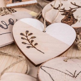 100 Pieces Wood Hearts Unfinished Wooden Shaped Heart Set with Holes Wooden Craft Tags for Wedding DIY Arts Crafts Card Making Valentine Decoration