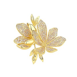14K Gold Wardrobe Delicate Floral Brooch, Sparkling Moissanite Embellished Dazzling Flower Accessory, Luxurious Gift For Her (Yellow)