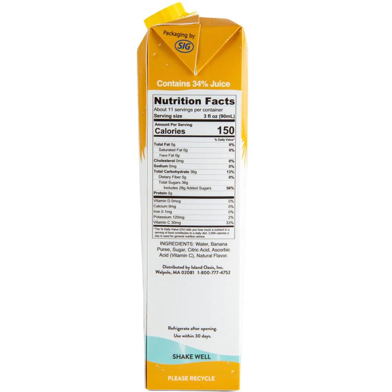 Island Oasis Banana Fruit Puree, 33.8 fl oz (1 Liter)