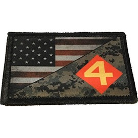 RedheadedTshirts - 4th Marine Division USA Flag Morale Patch Tactical Military. 2x3 Hook and Loop Made in The USA