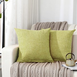 Silky Bunny Cushion Covers, 23.6 x 23.6 Inches (60 x 60 cm), Nordic, Stylish, Sofa Backrest, Linen Texture, Floor Cushion Cover, Solid Color, Hidden Zipper, Decorative Pillow Case, Day Green, Set of 2