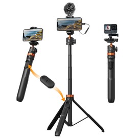 K&F Concept Smartphone Camera Tripod, 7 Levels of Extendable, Maximum Height 62.9 inches (159 cm), Cold Shoe Included, Tabletop Stand, 360 Degree Rotation, Freedom Head, 1/4 Screw Hole, Convenient to