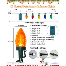 C7 LED Christmas Lights with Music, 36FT C7 Motion Musical Christmas Lights 50 LED Colored Bulb Light, 8 Modes 25 Classical Holiday Songs Xmas String Light for Tree Indoor Bedroom Party Xmas Decor
