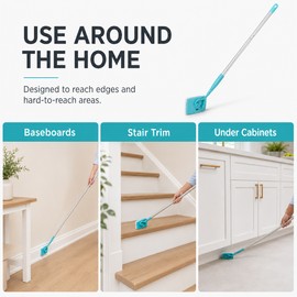 Long-Handle Baseboard Cleaner Mop, 112 cm Swivel Cleaning Tool with Reusable Microfiber Pad, Sky Blue