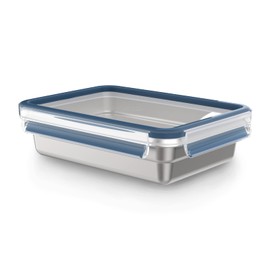 Emsa N11505 Clip & Close Stainless Steel Food Storage Container, Rectangular, Capacity: 1.2 L, Sustainable, Lightweight Stainless Steel, Leak-Proof, Frost-Proof, Dishwasher-Safe, Oven-Safe, Stainless Steel, Blue