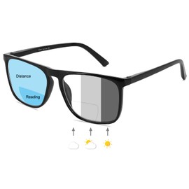 MARE AZZURO Photochromic Bifocal Reading Glasses Men Blue Light Blocking Oversized Square Readers Sunglasses 1.0 1.5 2.0 2.5 3.0 3.5 4.0 (Black, 3.50)