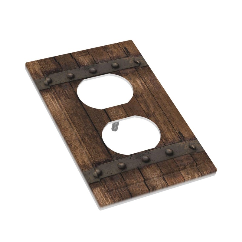 biondbong Rustic Farmhouse Brown Wood Barn Door Duplex Outlet Cover