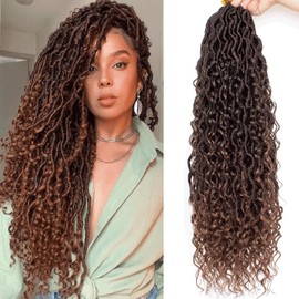 Xtrend 8 packs Boho Faux Locs Crochet Hair Pre-Looped Messy River Bohemian Locs Hair Wavy Crochet Braids With Curly Hair In Middle And Ends 12Strands/pack (T30# 30Inch)