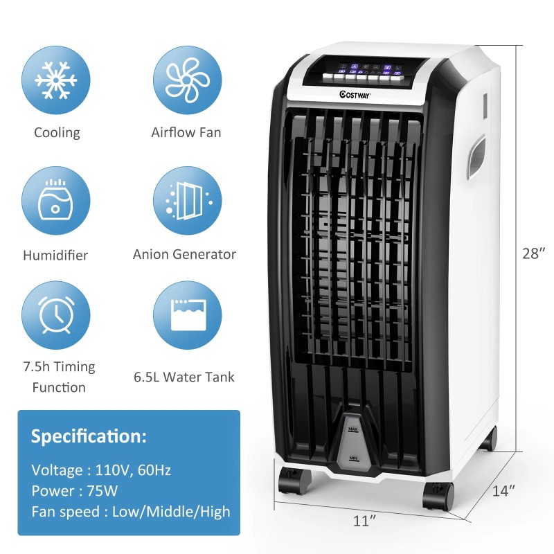 Costway Portable Evaporative Air Cooler with 3 Wind Modes and