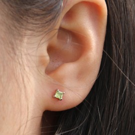 Onesmek Genuine Peridot Crystal Silver Earrings, Green Crystal Birthstone 925 Sterling Silver Women Earrings, 3MM Small Gemstone Earrings Peridot Jewelry Birthday Gifts for Women Young Lady