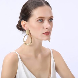Matte Gold Big Oval Hoop Clip On Earrings Geometry Clip Earrings for Women