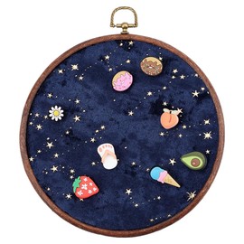 GORGECRAFT Badge Brooch Pennant Display Wall Hanging Vintage Round Polyester Organizer Board Velvet Earrings Necklace Enamel Pin Holder Collection Display Stand Storage Case for Jewelry Marine Blue