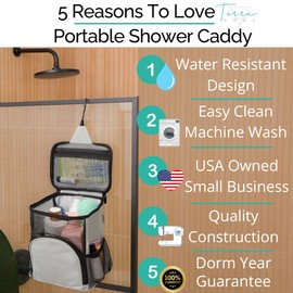 Original Portable Shower Caddy For College Dorms - Foldable Mesh Tote - Dorm Room Essentials - Durable Hanging Travel Shower Bag - Perfect for College Students, Men, Women (Grey)