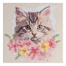 Ideen mit Herz Diamond Painting Topper, 20 cm x 20 cm, Beautiful Motifs, Includes Accessories, for Wooden Box or Gift Box (Cat with Flowers)