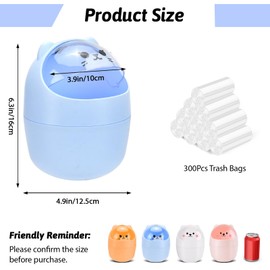 SHAIDOJIO 4 Pack Cute Mini Trash Can, Small Desk Trash Can with Lids, Countertop Garbage Cans with 300 Trash Bags, Kawaii Plastic Tiny Waste Bin for Bathrooms Kids Bedroom Kitchen Office Desktop