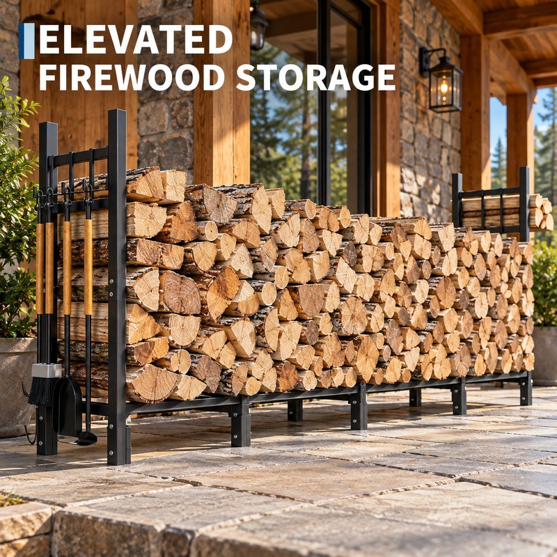 Heavy Duty Firewood Rack for Indoor & Outdoor Log Storage