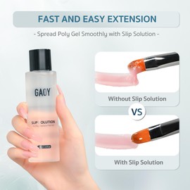 GAOY Slip Solution Set for Poly Gel Nails, 145ml Anti-stick Liquid with Nail Art Brush, for Building Extension Gel Nails