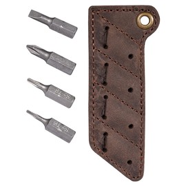 KeyUnity KA06 Leather Sheath Screw Bit Organizer | Screwdriver Bit Holder Pocket | Hand Stitched Bit Set Pouch with 4 pcs Magnetic Bits (Brown)