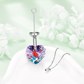 POPKIMI Red Cardinal Urn Necklace S925 Sterling Silver Cremation Jewelry Bird Memorial (Red Cardinal Urn Necklace with Purple Heart Crystal)