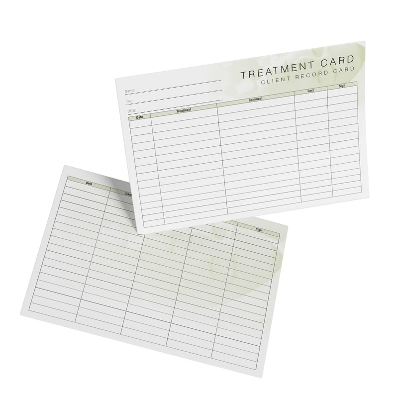 Generic Treatment Additional Client Record Card for Nails, Beauty, Hair