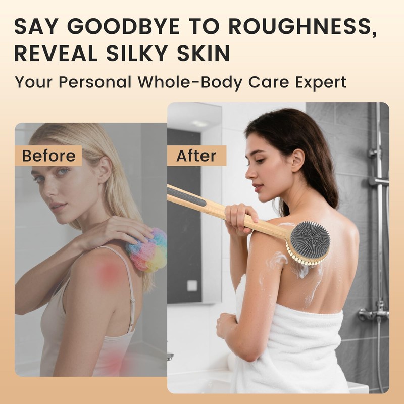 Back Scrubber for Shower - Double-Sided Silicone and Super-Dense Bristles