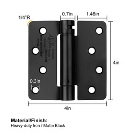 Haidms 3 Pack Spring Hinge 4 Inch Matte Black Self Closing Door Hinges with 1/4'' Radius Corner Adjustable Tension for Residential & Heavy-Duty Door Hardware