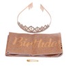 2 Sets Bridal Sash Rhinestone Tiara Kit Shiny Rose Gold