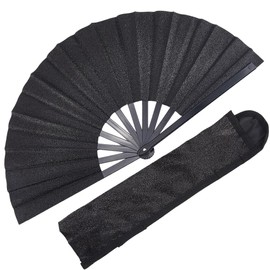 CREATCABIN Black Glitter Folding Fans Line Dance Popping Fan Clack Fans with Holster for Dancing Performence Party Wedding Decor Rave Protable Travel Summer Cooling Hand Fan 13in