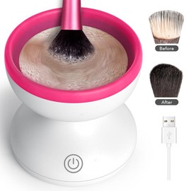 Alyfini Electric Makeup Brush Cleaner Machine, Powerful Friction Removes Residue on Make up Brushes Set/Sponge/Powder Puffs, Efficient Cleaning, Portable Spinning Washer, Save Cleanser & Shampoo, Spring gift - Color: WhiteRose