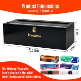 Libreshine Black 18 Inch Commercial Plastic Wrap Dispenser with Cutter & Roller - Heavy Duty 3000ft Film & 1000ft Foil Holder - Fits Butcher, Freezer, Kraft Paper for Restaurant Kitchen Food Service