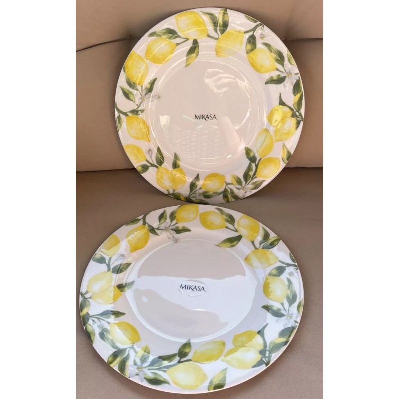Mikasa Set of 2 Yellow/White Mikasa China LEMONS 11” Dinner