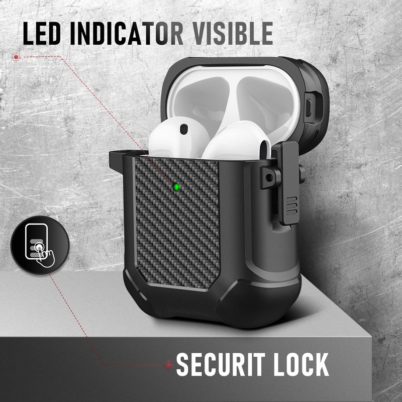 Maxjoy for AirPods Case, Carbon Fiber Secure Lock Clip Full
