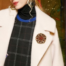 HAISWET Vintage Style Party Art Deco Red Crystal Rhinestone Brooch Pin for Women Grandma Jewelry