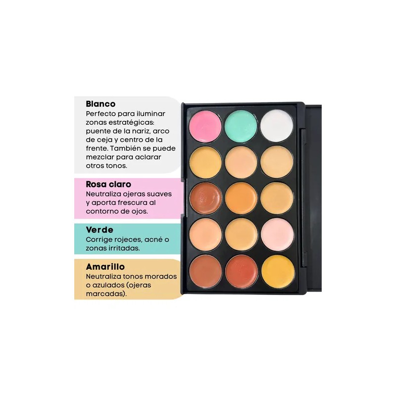 Paleta 15 Correctores Maquillaje Alta Cobertura Brocha F
